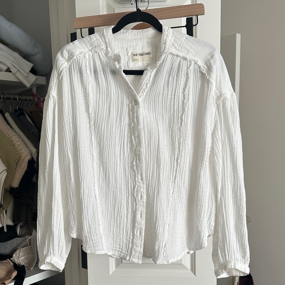 We The Free White Textured Button Front Blouse